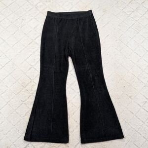 Aerie Pants Womens M Black Groove On Velour Ribbed Flare High Rise Pull On